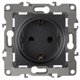 ЭРА Розетка Серия 12 12-2001-05 с заземлением 2P+E Schuko 16A-250В IP20 без м.лапок антрацит