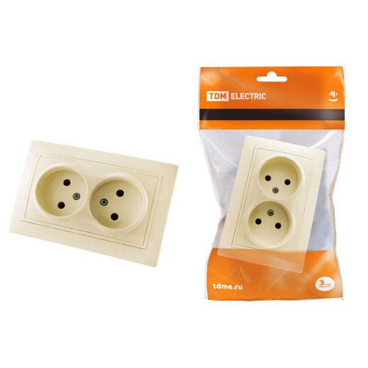 Розетка двойная 2П 10А 250В (основание керамика) сл. кость 
