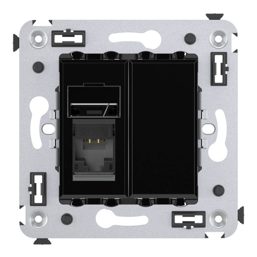 Компьютерная розетка RJ-45 в стену, кат.5e одинарная, Avanti, черный квадрат