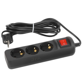 ЭРА Удлинитель электрический UX-3es-5m-B с заземлением с выключателем 3 розетки 5м ПВС 3x0,75мм2 10А черный