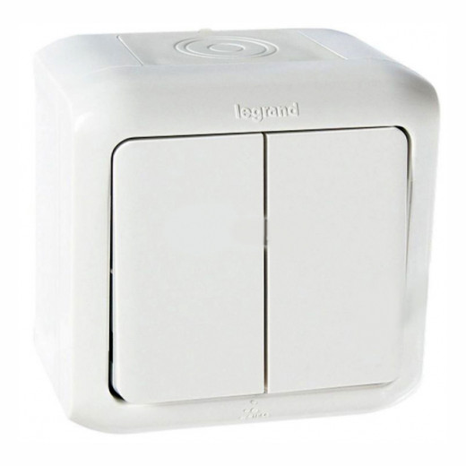 Выключатель двухклавишный - Legrand Quteo - IP44 10А 250В винтовые зажимы накладной монтаж - белый