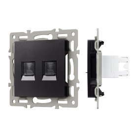 Arlight Механизм компьютерной розетки двойной SCT-MPC2-PL-BK (RJ-45, CAT6) (-)