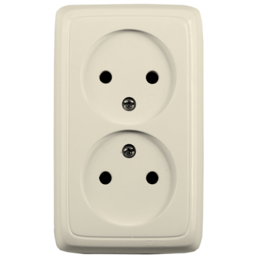 РА16-141-01 Розетка открытой установки, двухместная, цвет слонова кость