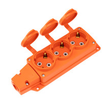 REXANT Розетка (колодка) влагозащищенная с крышкой 3 гнезда COMPACT, с/з, 16А, IP54, каучук, оранжевая.