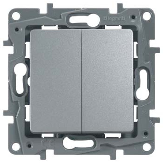 Выключатель двухклавишный - Legrand Etika - 10А 250В безвинтовые зажимы - алюминий