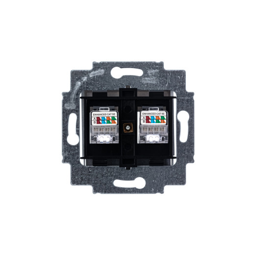 Розетка информационная ABB Levit двойная 2хRJ45 категория 5e серебро