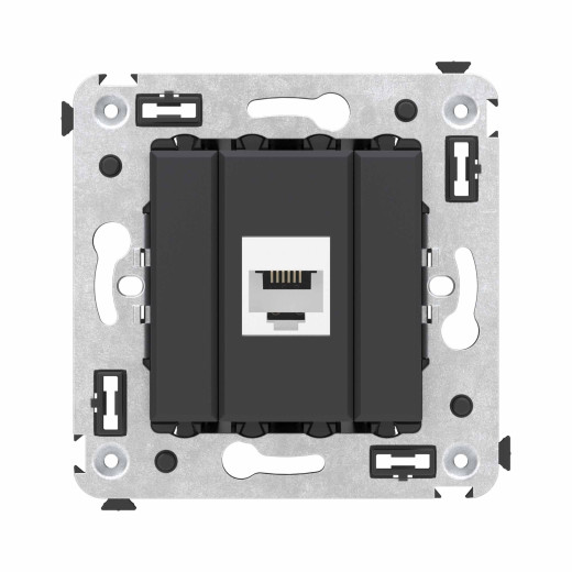 Телефонная розетка RJ-12 без шторки в стену одинарная, Avanti, черный матовый
