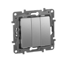 Legrand Etika Алюминий Выключатель 3-клавишный, 10А, Автоматические клеммы.