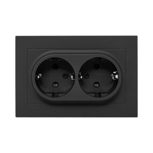 Механизм розетки двойной, 16А, с заземлением, со шторками, с рамкой, чёрный Эпика EKF