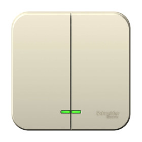 Systeme Electric Blanca наруж Молочный Выключатель 2-клавишный с подсветкой 6А, 250B, изолир. пластина