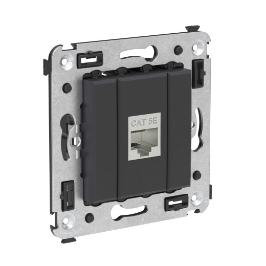 Компьютерная розетка RJ-45 без шторки в стену, кат.5e одинарная экранированная, Avanti, черный матовый