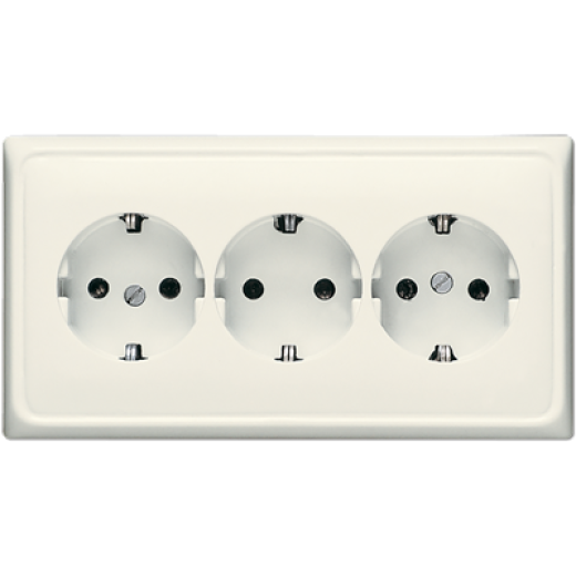 Розетка тройная с заземлением для кабельканалов, слоновая кость
