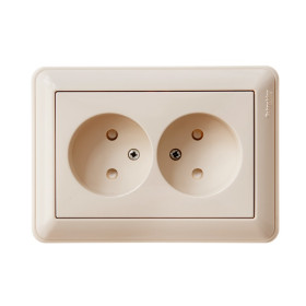 Systeme Electric Wessen 59 Беж Розетка 2-ая б/з со шторками, (в сборе, с рамкой)