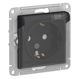 Systeme Electric AtlasDesign Aqua Карбон Розетка с/з со шторками, с крышкой, 16А, IP44, механизм