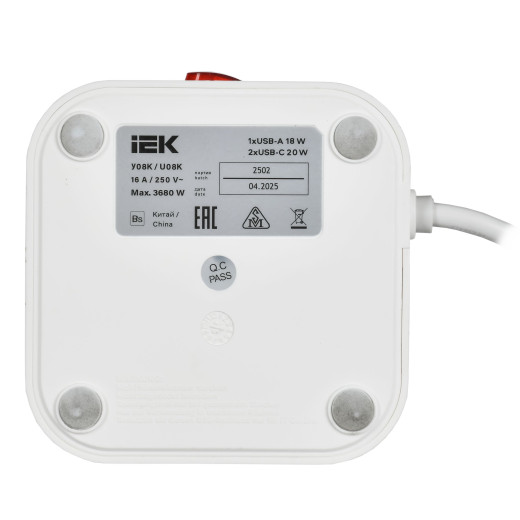 DOMINIC Удлинитель У08K 1,5м 3х1мм2 USB A+C 20Вт бел IEK