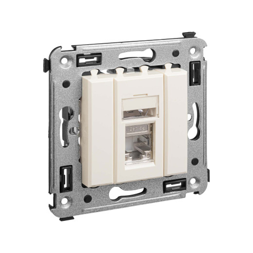 Компьютерная розетка RJ-45 в стену, кат.5e одинарная экранированная, Avanti, ванильная дымка