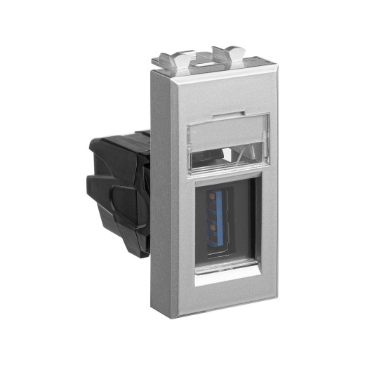 USB 3.0 розетка модульная, тип А-А, Avanti, закаленная сталь, 1 модуль