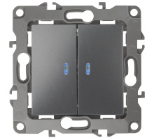 ЭРА Выключатель Серия 12 12-1105-12 двойной с подсветкой 10АХ-250В IP20 Эра12 графит