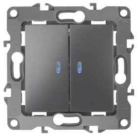 ЭРА Выключатель Серия 12 12-1105-12 двойной с подсветкой 10АХ-250В IP20 Эра12 графит