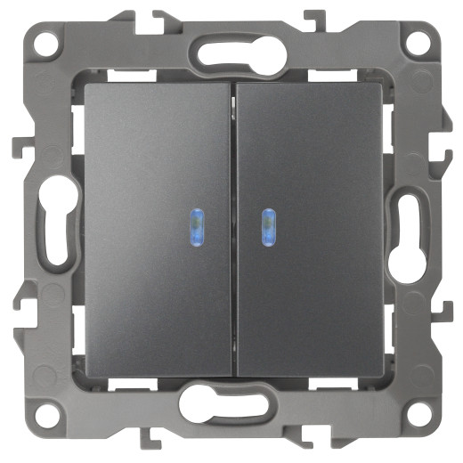 Выключатель ЭРА Серия 12 12-1105-12 двойной с подсветкой 10АХ-250В IP20 Эра12 графит