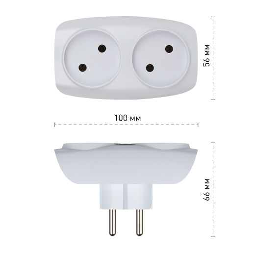 Разветвитель электрический ЭРА SP-2-W на 2 розетки без заземления 16А белый