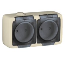 Hegel Альфа IP44 наруж Слоновая кость РА16-242-01 Розетка двойная со шторками, брызгозащищенная