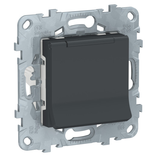 UNICA NEW розетка с заземл., со шторками, с крышкой, 16 А, 250 В, IP21, АНТРАЦИТ