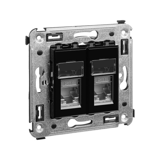 Компьютерная розетка RJ-45 в стену, кат.6 двойная экранированная, Avanti, черный квадрат