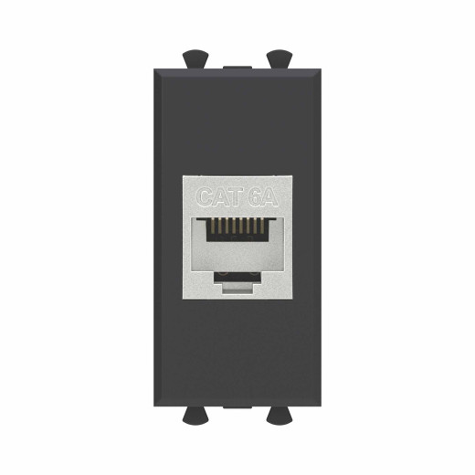 Компьютерная розетка RJ-45 без шторки модульная, кат.6А экранированная, Avanti, черный матовый, 1 модуль