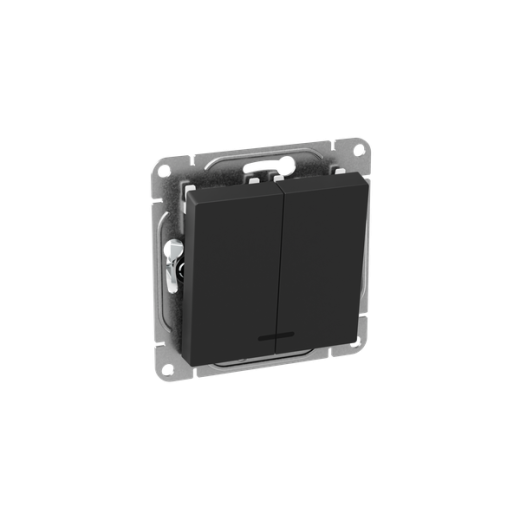 Механизм выключателя, двухклавишный, с подсветкой, чёрный Эпика EKF