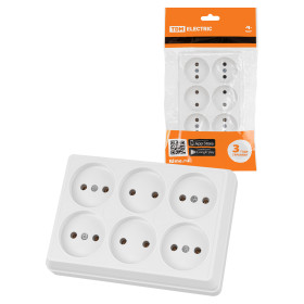 TDM Розетка шестиместная 2П открытой установки IP20 10A белая 