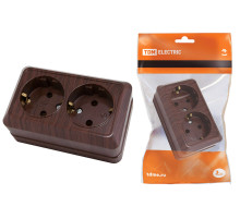 TDM Розетка двойная 2П+3 открытой установки IP20 16А 250В (керамика) бук 