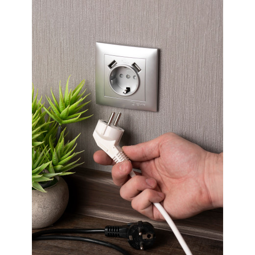 Валенсия лицевая панель розетки 1-местной с/з 16А сталь с защ. штор. с 2 USB 2,1А EKF PROxima