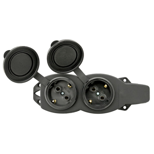 Роз. (колодка) двухмест. с защит. крышками каучуковая 230В 2P+PE 16A IP44 EKF Марс