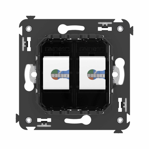 Компьютерная розетка RJ-45 без шторки в стену, кат.6А двойная, Avanti, черный квадрат