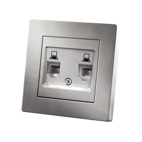 TDM Розетка компьютерная двойная RJ45 серебр. металлик 