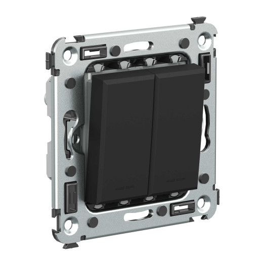 Переключатель двухклавишный в стену, Avanti, черный матовый