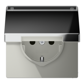 JUNG Штепсельная розетка SCHUKO 16A 250V~ с откидной крышкой и полем для надписи полированный хром