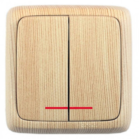 Hegel Альфа наруж Сосна ВА10-154-02 Выключатель 2-клавишный с индикацией, с изол. пластиной