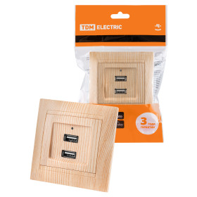 TDM Розетка 2USB порт 2,1А 5В сосна 
