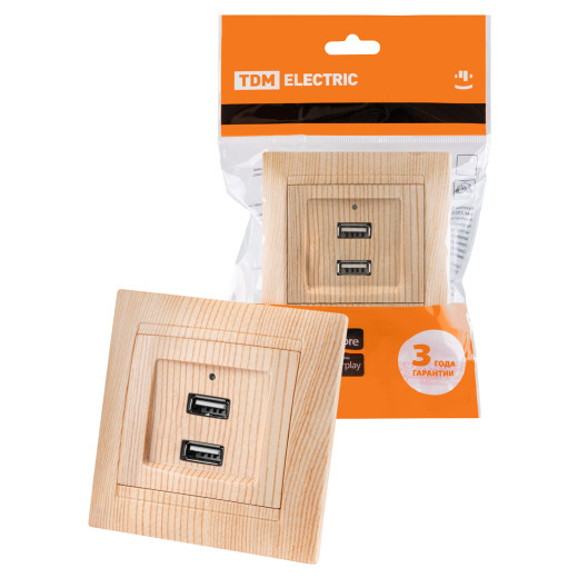 Розетка 2USB порт 2,1А 5В сосна 