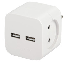 ЭРА Разветвитель электрический SP-2-USB-W на 2 розетки + 2xUSB 2400mA без заземления 10А белый
