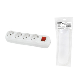 TDM Колодка розеточная 4 гнезда 2П+3 c выключателем 16А 250В белая серии 