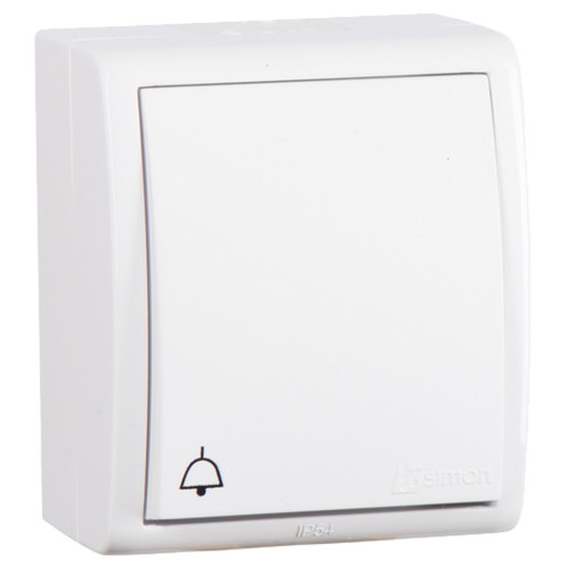 Simon15 Aqua Белый Выключатель 1-клавишный кнопочный с символом 