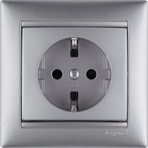 Розетка с заземлением - Legrand Valena - со шторками 16А 250В винтовые зажимы - алюминий