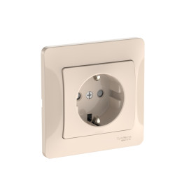 Systeme Electric Glossa Бежевый Розетка с заземлением со шторками, 16А, в сборе, быстрозажим. клем.