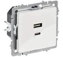 IEK BRITE Роз. USB A+C 45Вт высокоск. зар. РЮ11-2-БрБ бел.