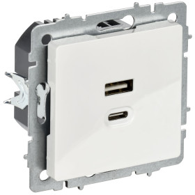 IEK BRITE Роз. USB A+C 45Вт высокоск. зар. РЮ11-2-БрБ бел.