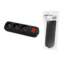 TDM Колодка розеточная 3 гнезда 2П+3 c выключателем 16А 250В черная серии 