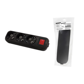 TDM Колодка розеточная 3 гнезда 2П+3 c выключателем 16А 250В черная серии 